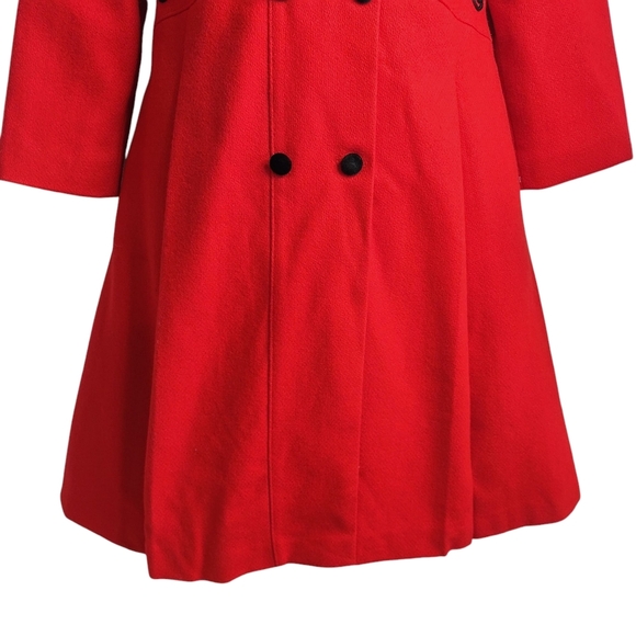 Vtg Freeway fashions Pea Coat Womens Red Wool Velvet Collar Embellished Waist 10 - Picture 4 of 10